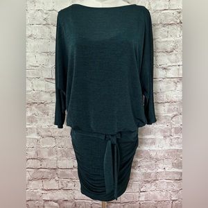 White House Black Market Green Mini Dress 3/4 Dolman Sleeve Knit Stretch Size PL